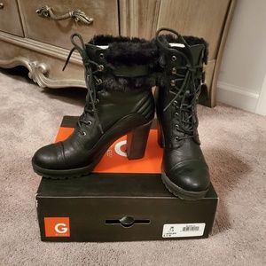 G by Guess Black Lug Sole Tie Up Booties